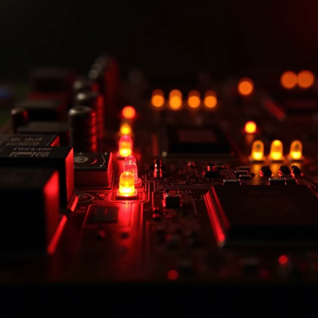 luz amarilla y roja en la placa base